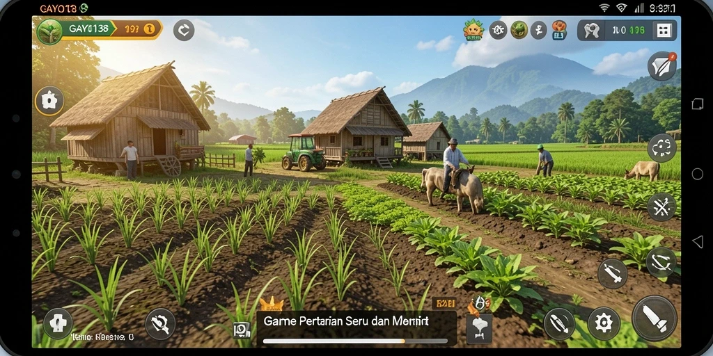 Gameplay GAYO138 menampilkan aktivitas bertani yang menarik.