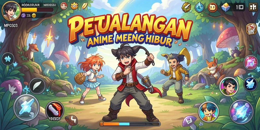 Tampilan gameplay MPO303 yang penuh aksi dan karakter anime yang berwarna-warni.