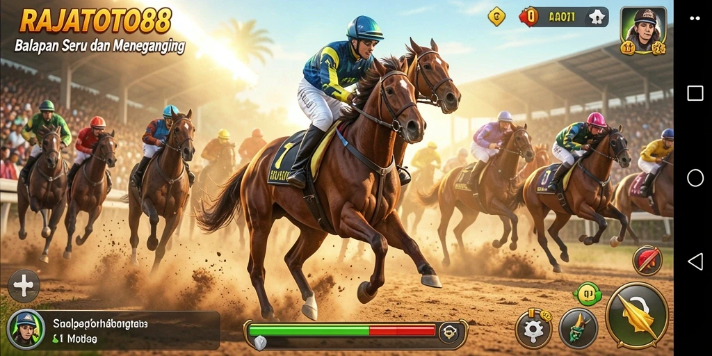 Gameplay menegangkan dari game balap RAJATOTO88 dengan mobil yang melaju kencang.