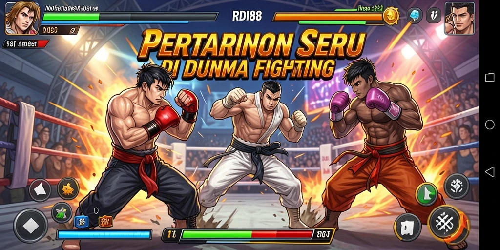 Screeenshot RDI88 menampilkan aksi pertarungan seru dengan karakter unik.