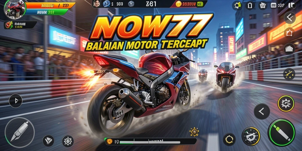 Tampilan gameplay mendebarkan dari WOW77 yang menampilkan balapan motor.